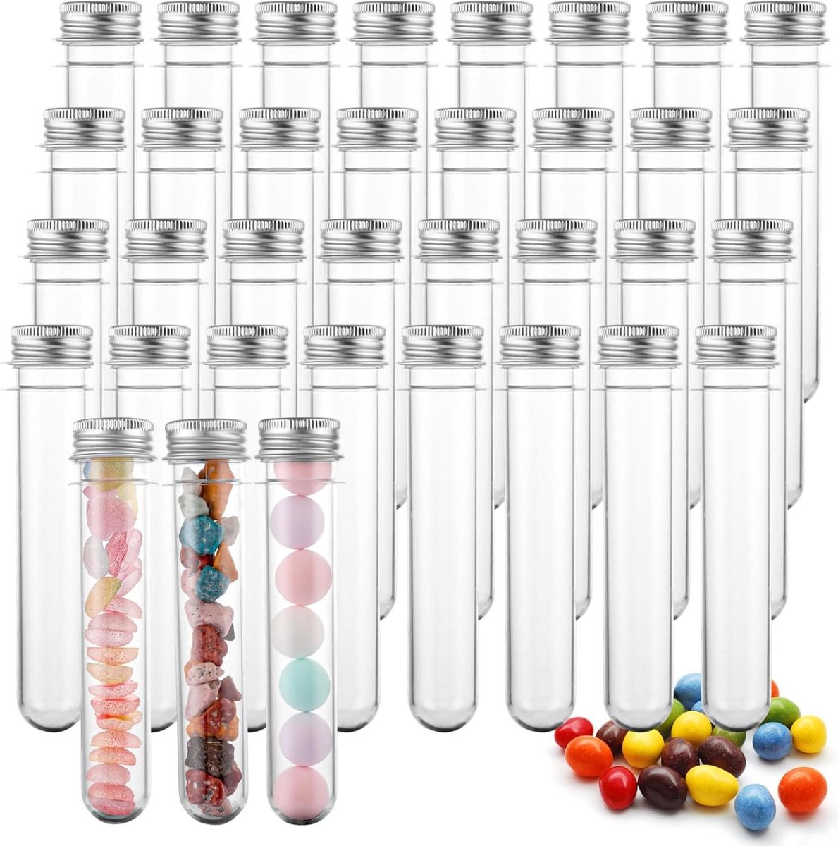 12 stuks reageerbuizen met schroefsluiting en reinigingsborstel, 110 ml kunststof reageerbuisjes transparant, grote reageerbuizen voor hydrocultuur, snoep, specerijen