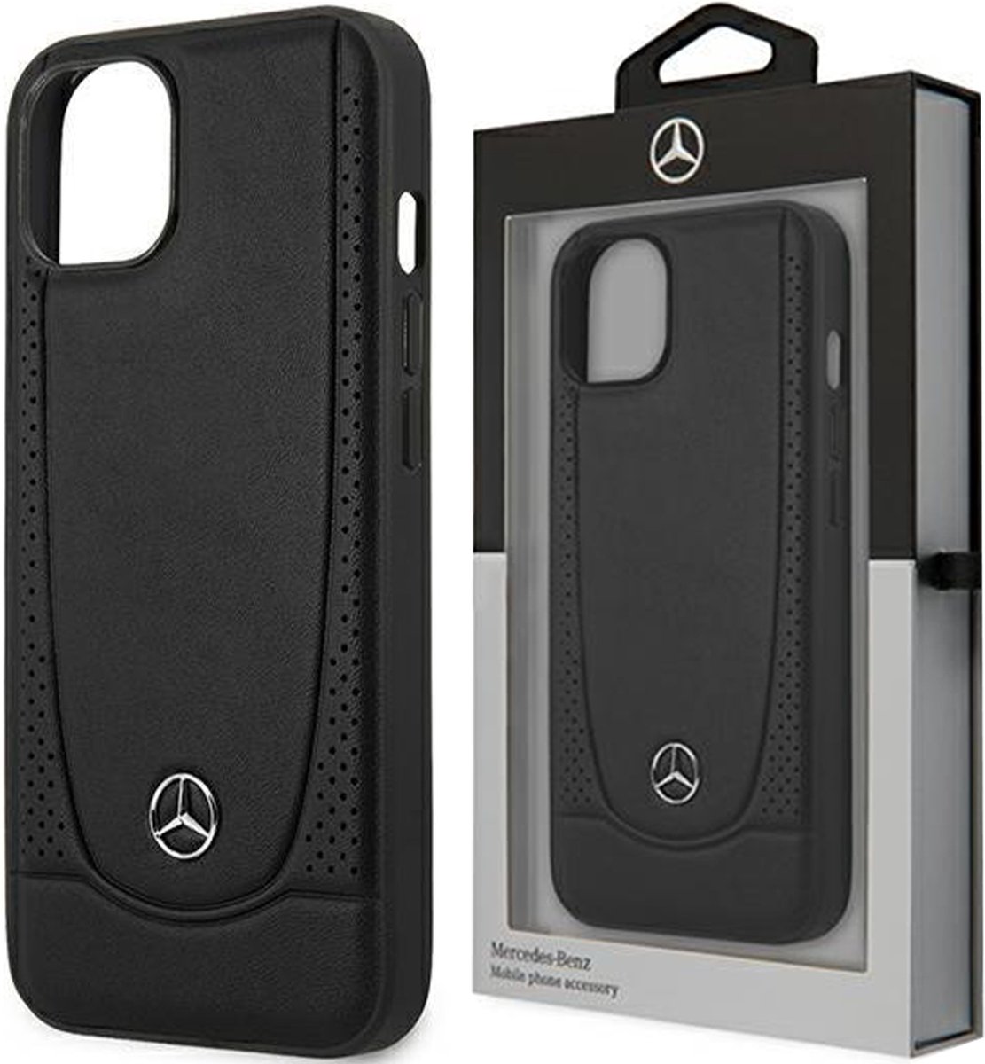 iPhone 15 Pro Backcase hoesje - Mercedes-Benz - Effen Zwart - Leer