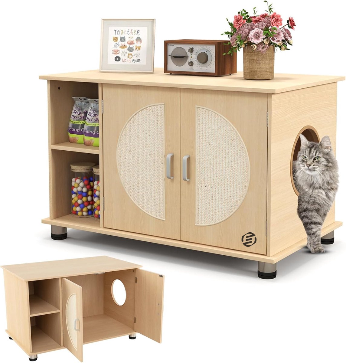 Equivera Kattenbak Ombouw – Kattenbak Kast – Kattenmeubel – Kattenkast – Kattenhuis – Kattenbak Container – Kattenbakkast – Kattenhuis Kattenbak – Kast Voor Kattenbak
