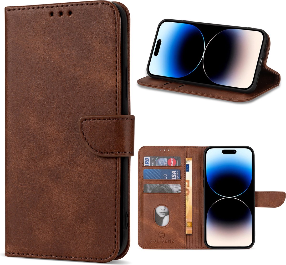 Solidenz hoesje - Geschikt voor Apple iPhone 16 - Bookcase - Bruin