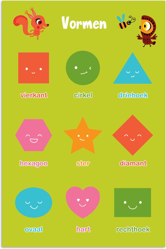 Poster 20x30 cm - Vormen - Educatief - Leren voor kinderen - Groen - Posters - Kamer decoratie accessoires - Wanddecoratie kinderkamer - Muurdecoratie babykamer