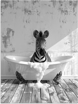 Poster 90x120 cm - Zebra - Wilde dieren - Vintage - Zwart - Wit - Posters - Wanddecoratie badkamer - Muurdecoratie WC - Decoratieve accessoires - Toilet muur decoratie