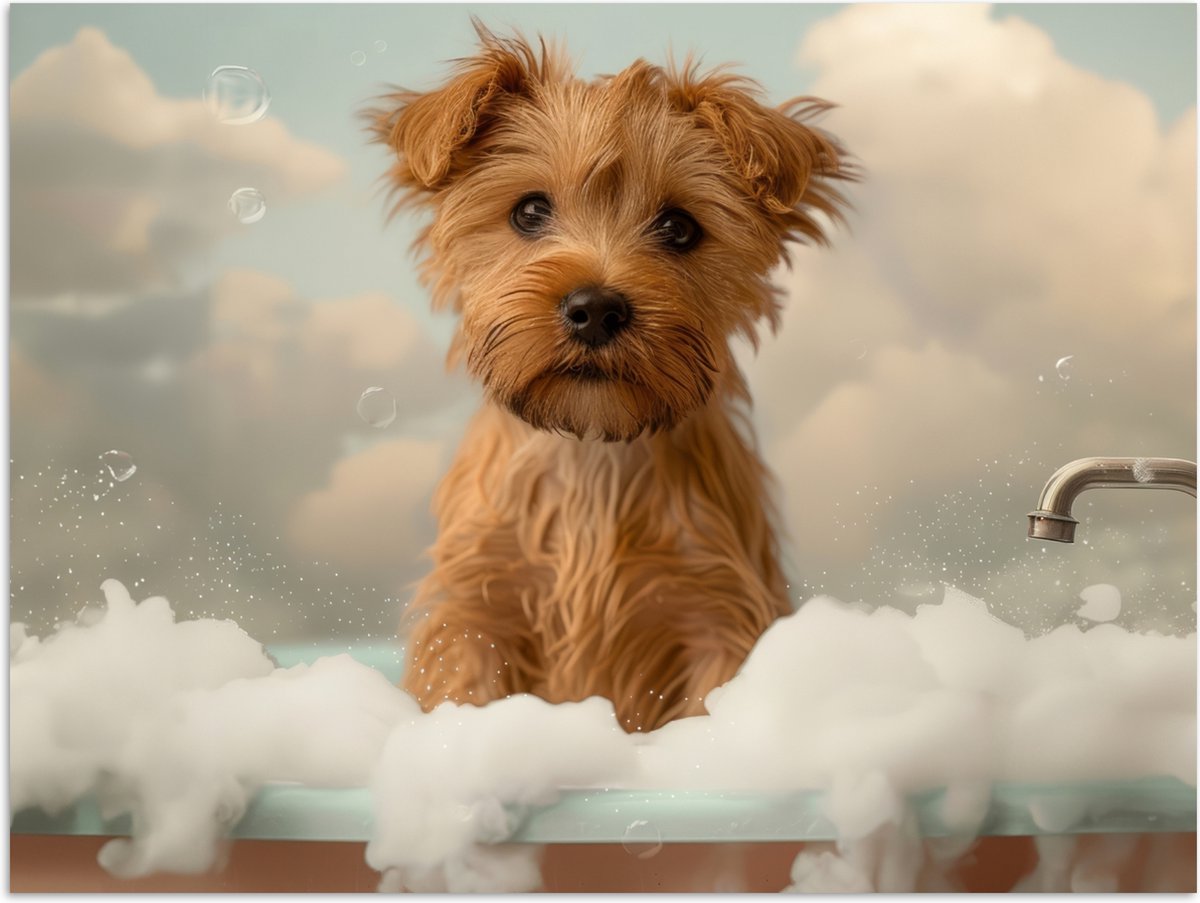 Poster 120x90 cm - Hond - Bad - Dieren - Schuim - Posters - Wanddecoratie badkamer - Muurd