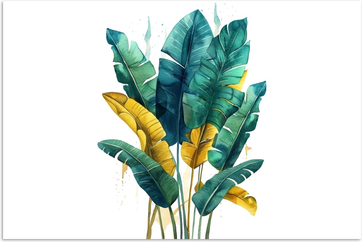 Poster 180x120 cm - Bladeren - Groen - Tropisch - Goud - Natuur - Posters - Wanddecoratie