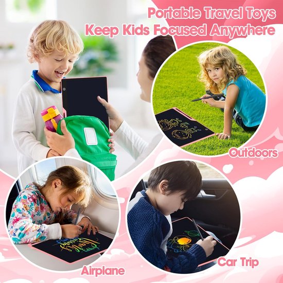 2 IN 1- LCD Tekentablet Kinderen & Magnetisch Tekenbord- "Roze" 16 inch -ultradun en draagbaar- Kleurenscherm - lcd schrijfbord- Kids Tablet - Drawing Tablet - Kindertablet - Tekenpad - Drawing Pad