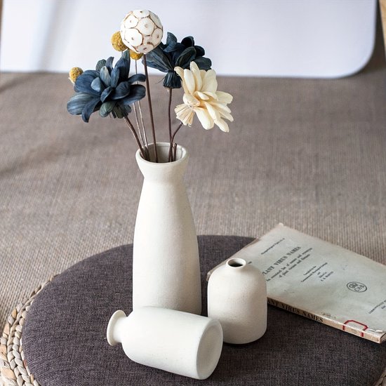 Set van 3 keramische vazen, esthetische vazen, neutraal, boho, Scandinavisch, bloemenvazen, decoratie, moderne boerderijmeubels, voor woonkamer, tafel, plank, entree (lichtbruin, paars-beige