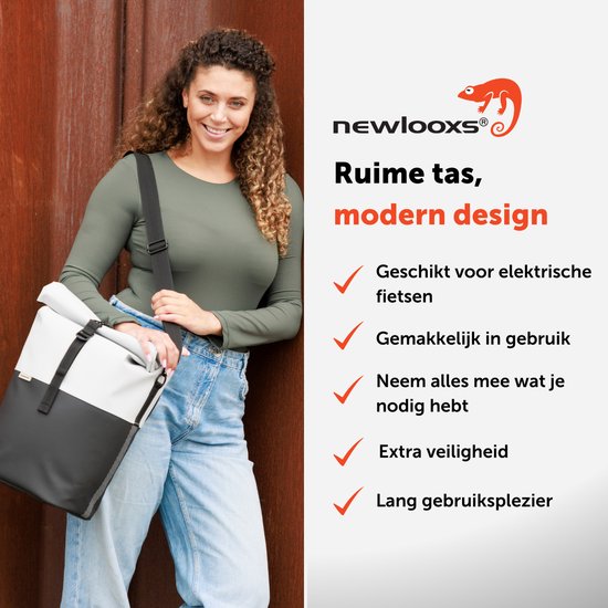New Looxs Nyborg Single - Fietstas Enkel - Afneembare Schoudertas - 13 inch Laptopvak - Waterdicht Polyester - 17 liter - Zwart & Donker Grijs van New Looxs — afbeelding 2