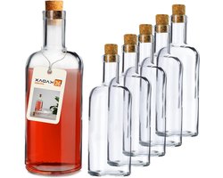 700 ml Glass Bottle with Cork - Set of 6 Shot Bottles for Liqueur, Oil, Vinegar - Sodium Calcium Glass Bottle