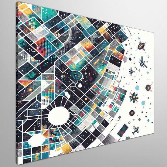 Pixel art dikke dames schilderij | Volumineuze vrouwen verrijken pixelkunst met uitbundige kleurenpracht | Kunst - 100x100 centimeter op Dibond | Foto op Dibond