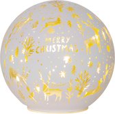 Star Trading Boule lumineuse LED MerryX-Mas, décoration de table, blanc, blanc chaud, boule en verre, minuterie, pile, Ø15 cm
