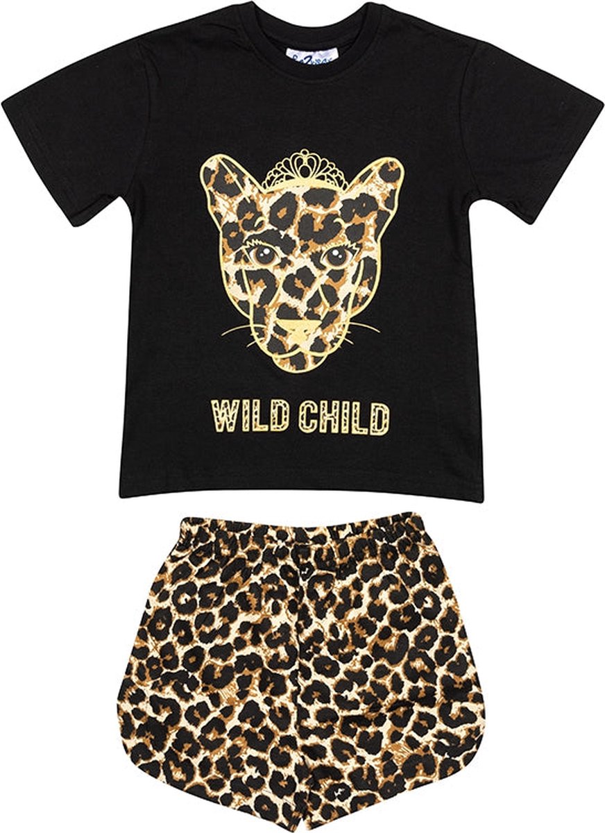 Fun2Wear - Wild Child Shortama Tiener | Zwart - Katoen - Maat 176
