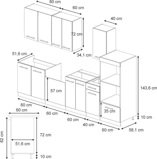 Vicco Fame- Line Meuble de cuisine complet – 300 cm avec meuble haut, WB Chêne Grijs/ beige / chêne doré avec meuble haut, WB Chêne