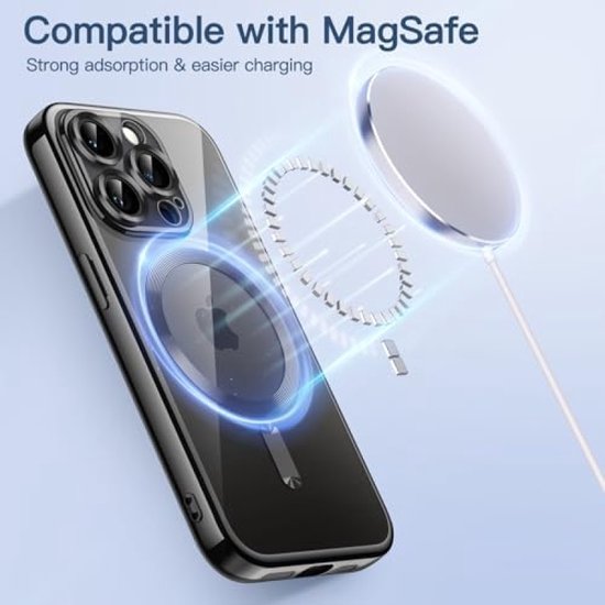 Coque transparente souple pour iPhone 15 Pro Max 6,7 pouces, Protection complète de l'objectif de l'appareil photo, compatible avec le chargement sans fil MagSafe, coque en TPU galvanisé