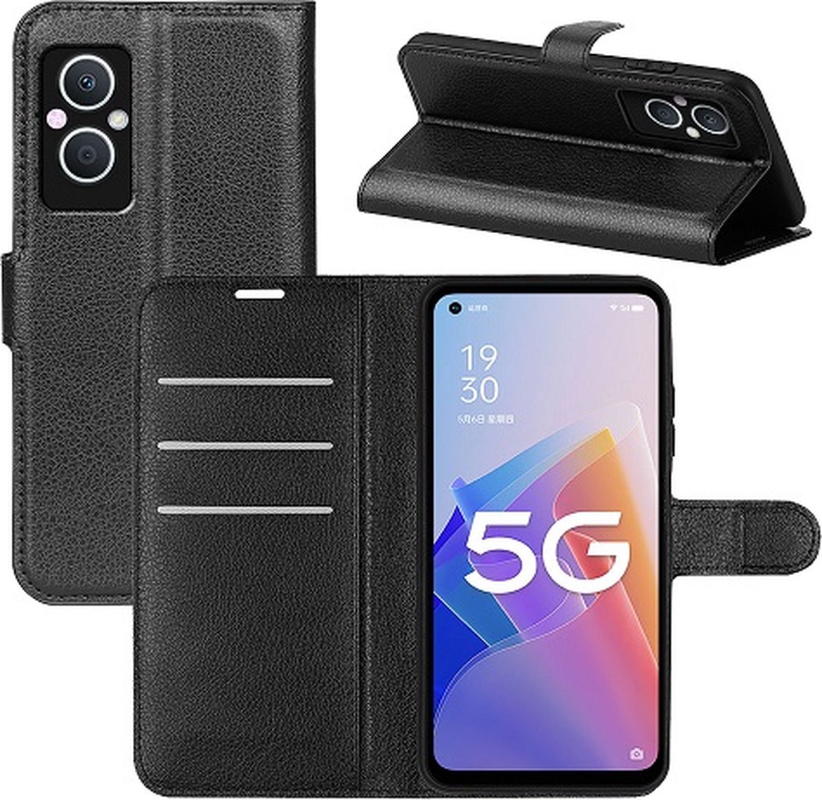 Oppo Reno 8 Lite Hoesje Met Pasjeshouder Bookcase Zwart