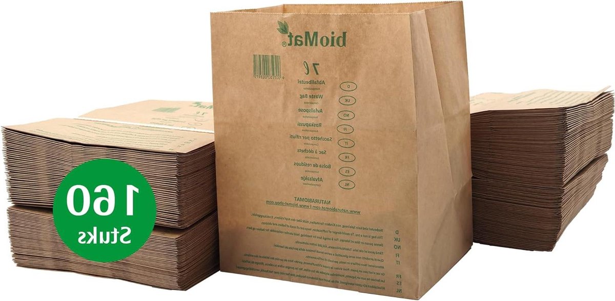 Goedkoopste 7 Liter GFT-Afval Papieren Zakken - 160 Stuks Kraftpapier Afvalzakken - Vochtbestendig - Dubbele Bodem - Geproduceerd in Duitsland