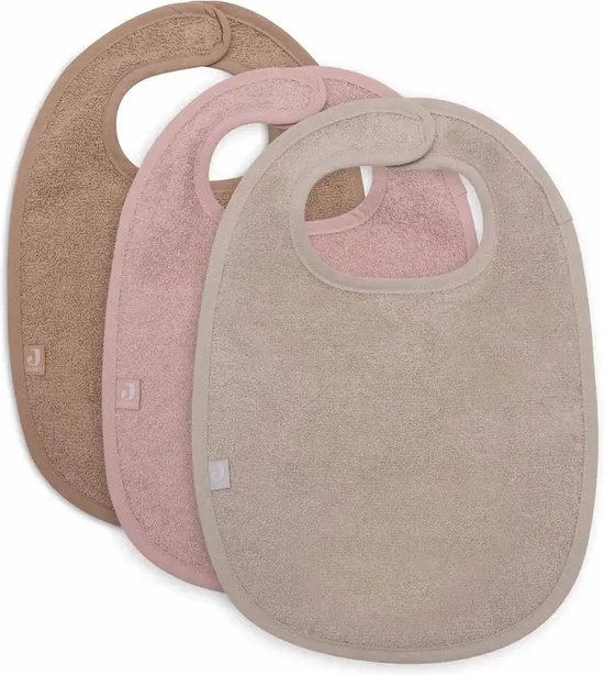 Jollein - Bébé en Tissu Éponge - Katoen - Avec Fermetures velcro - Bavoirs - 3 Pièces - Rose Sauvage/Nougat/Biscuit