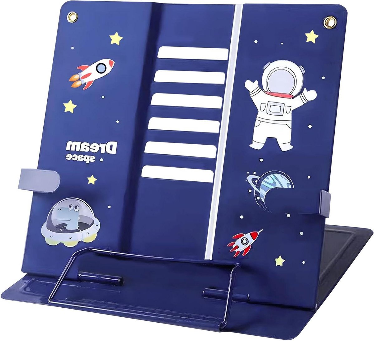 Boekenstandaard lichtgewicht kookboekstandaards-astronautenpatroon-metaal-verstelbaar-blauw