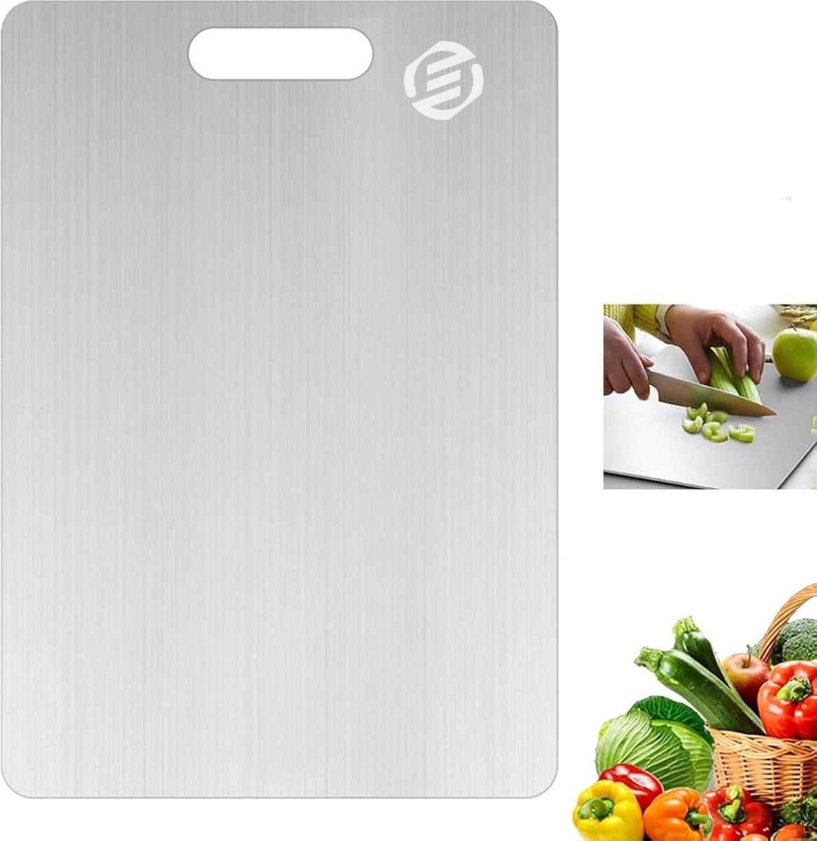 Equivera Titanium Snijplank - Geen Plastic - Geen Geurtjes - Roestvrij - Cutting Board - Anti Bacterieel - Vaatwasserbestendig