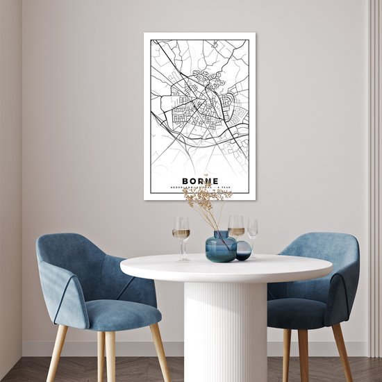 Affiche Carte - Borne - Zwart - Wit - 40x60 cm