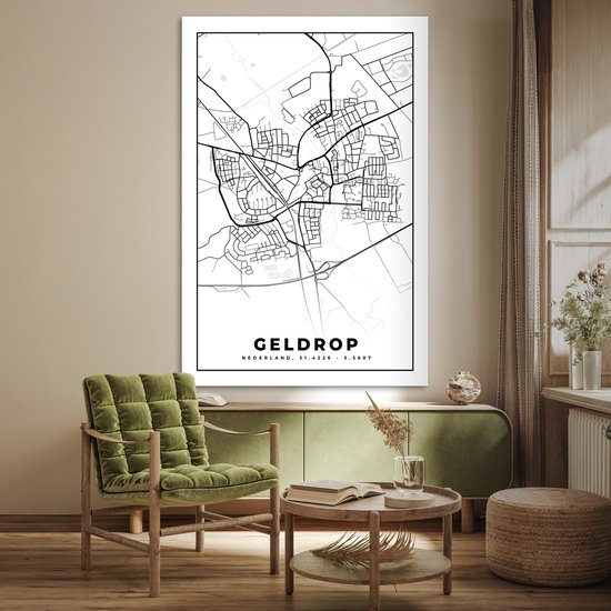 Poster Carte - Geldrop - Zwart - Wit - 120x180 cm XXL