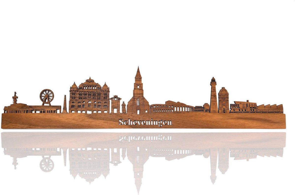 Skyline van Scheveningen - Notenhout - 110cm - Wanddecoratie van hout