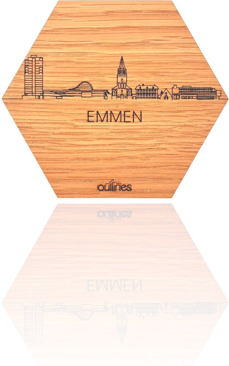 5x Onderzetters Skyline van Emmen - 10x9cm - Notenhout
