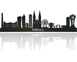 Skyline van Tilburg - Zwart-mdf - 60cm - Wanddecoratie van hout