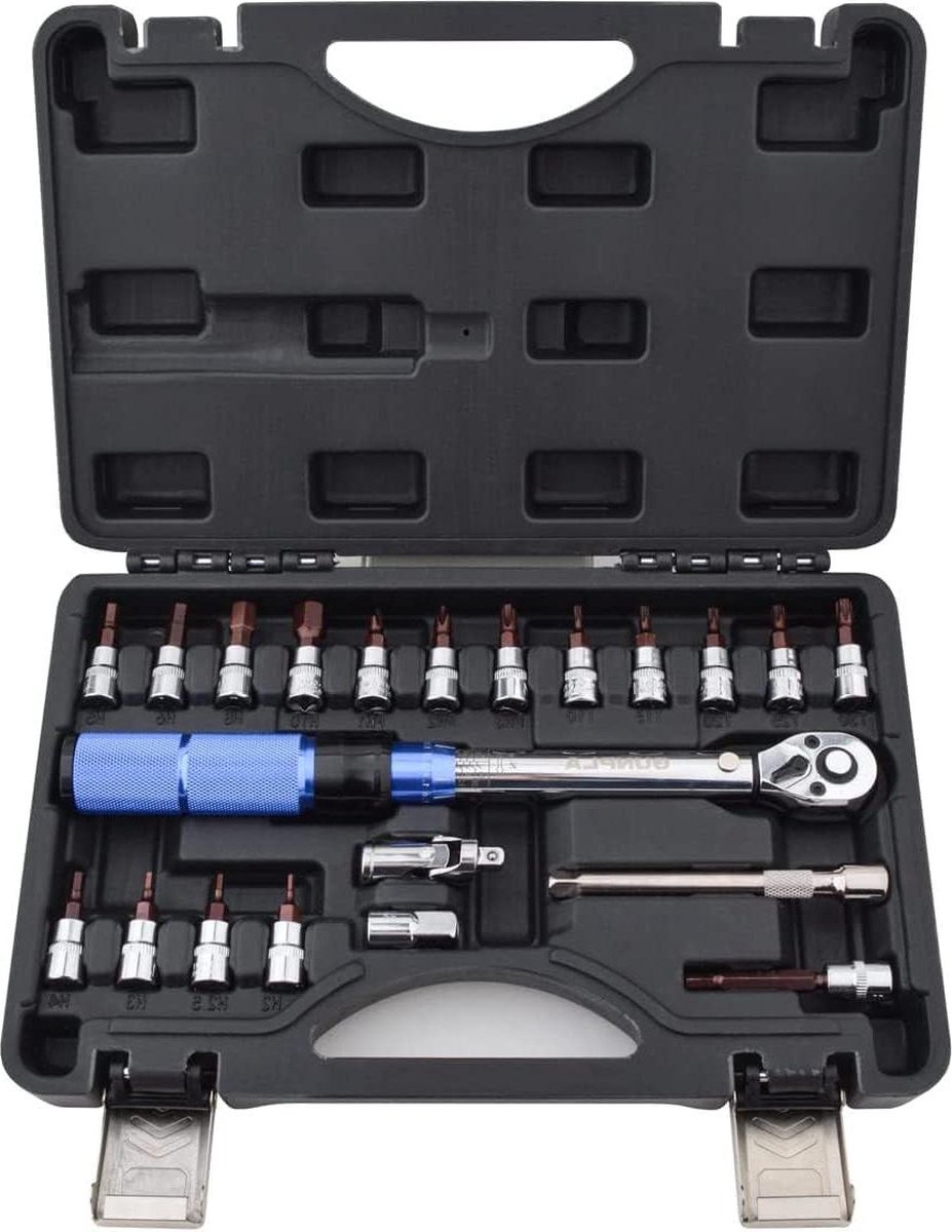 Momentsleutel Fiets 1 4 Drive Set 21-delig 2-24NM Reparatie Auto Fietsen 72 Tands Ratelsleutel Tool