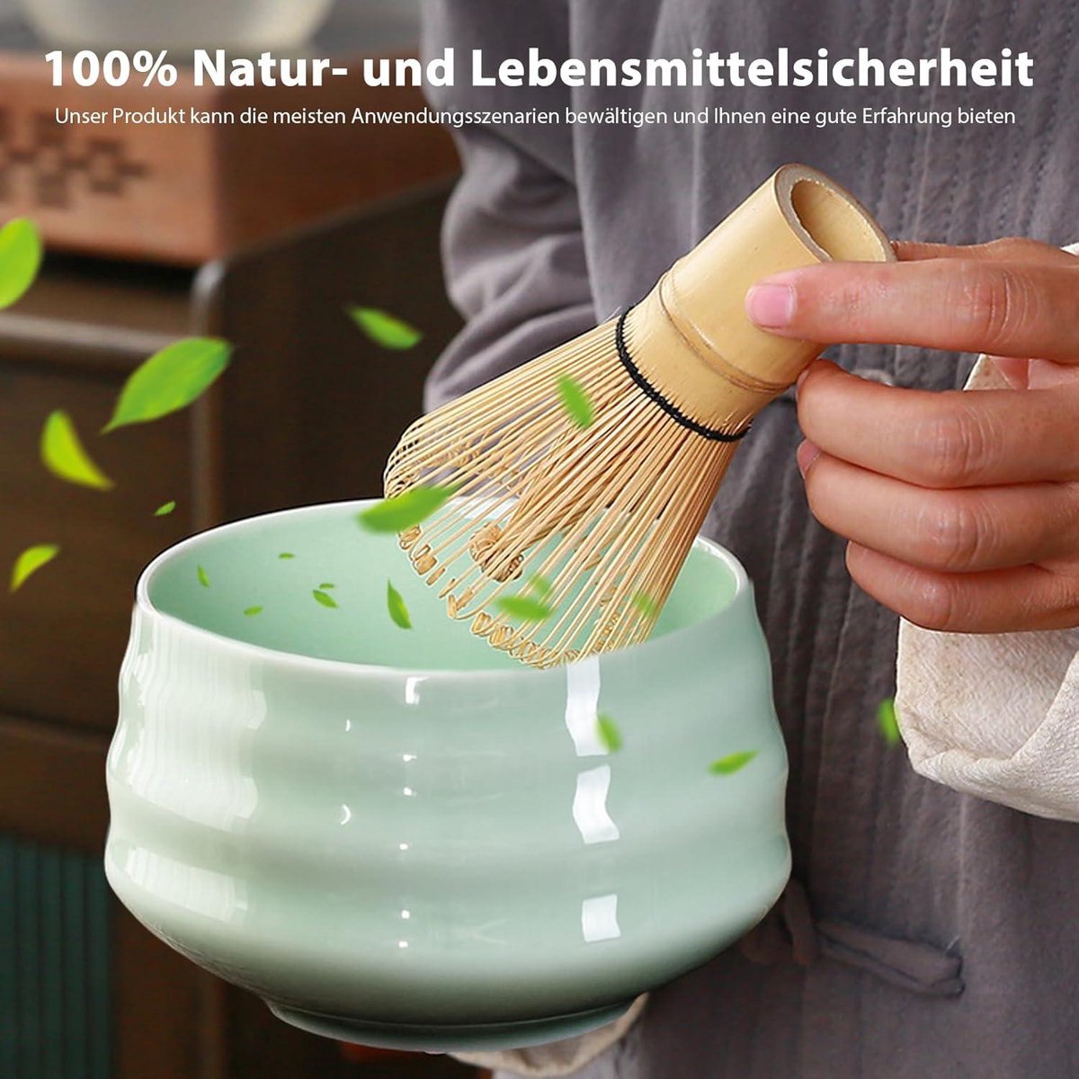 matcha Theeset bezemset met garde, bezemhouder, keramische schaal, 2