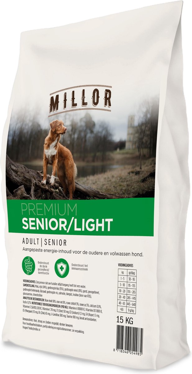 Hondenvoer Millor - Senior Light - 15kg, Volledige Voeding voor Volwassen en Oudere Honden