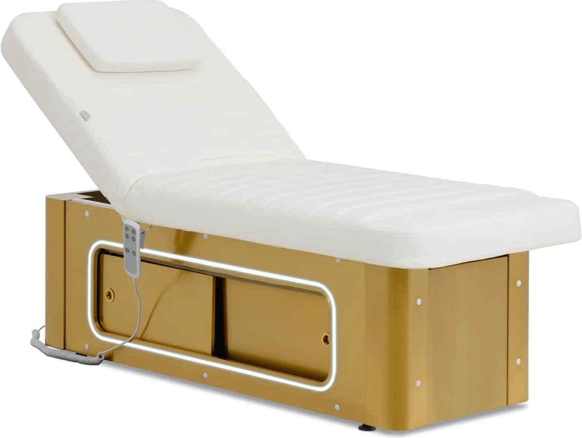 Goedkoopste physa - Behandelstoel elektrisch - 200 kg - wit/goud - verwarmbaar - 2 motoren