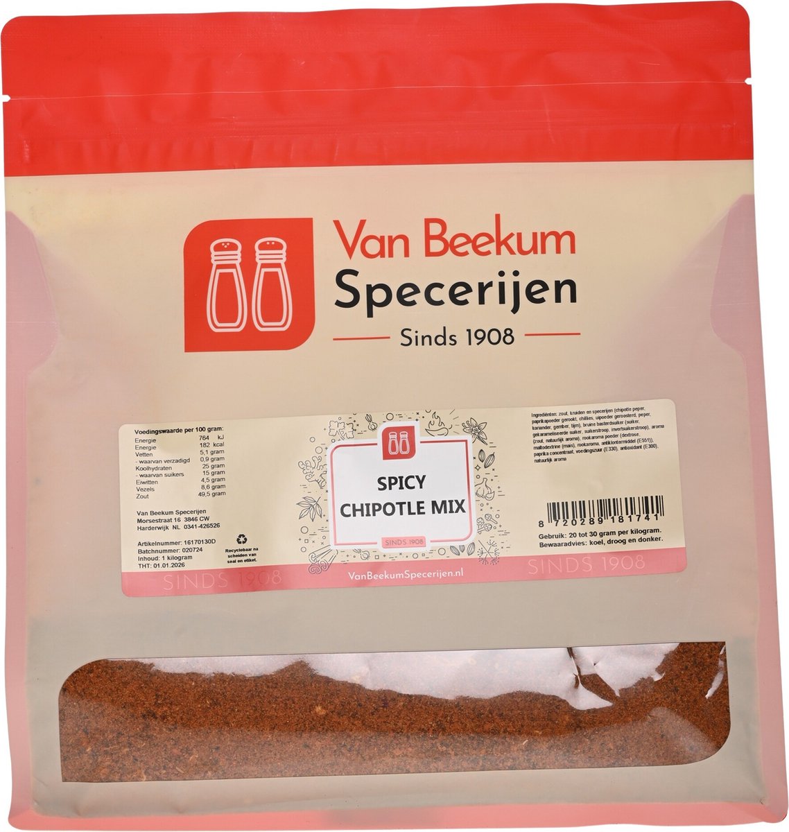 Goedkoopste Van Beekum Specerijen - Spicy Chipotle Mix - 1 kilo (hersluitbare stazak