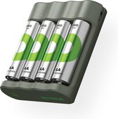 GP ReCyko batterijlader AA AAA + 4 stuks AA batterijen oplaadbaar, 2100mAh | batterij oplader en oplaadbare batterijen AA