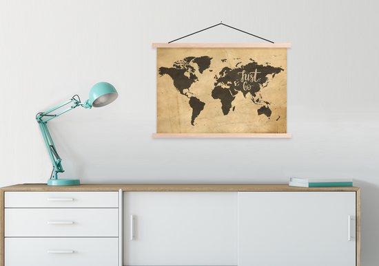 Affiche scolaire - Affiche textile - Wereldkaart - Just Go - Vintage - 90x60 cm - Affiche textile