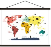 Wereldkaart pour enfants Affiche scolaire Animaux Animaux lattes plates noir 150x113 cm - Tirage photo sur affiche textielposter (décoration murale salon / chambre)