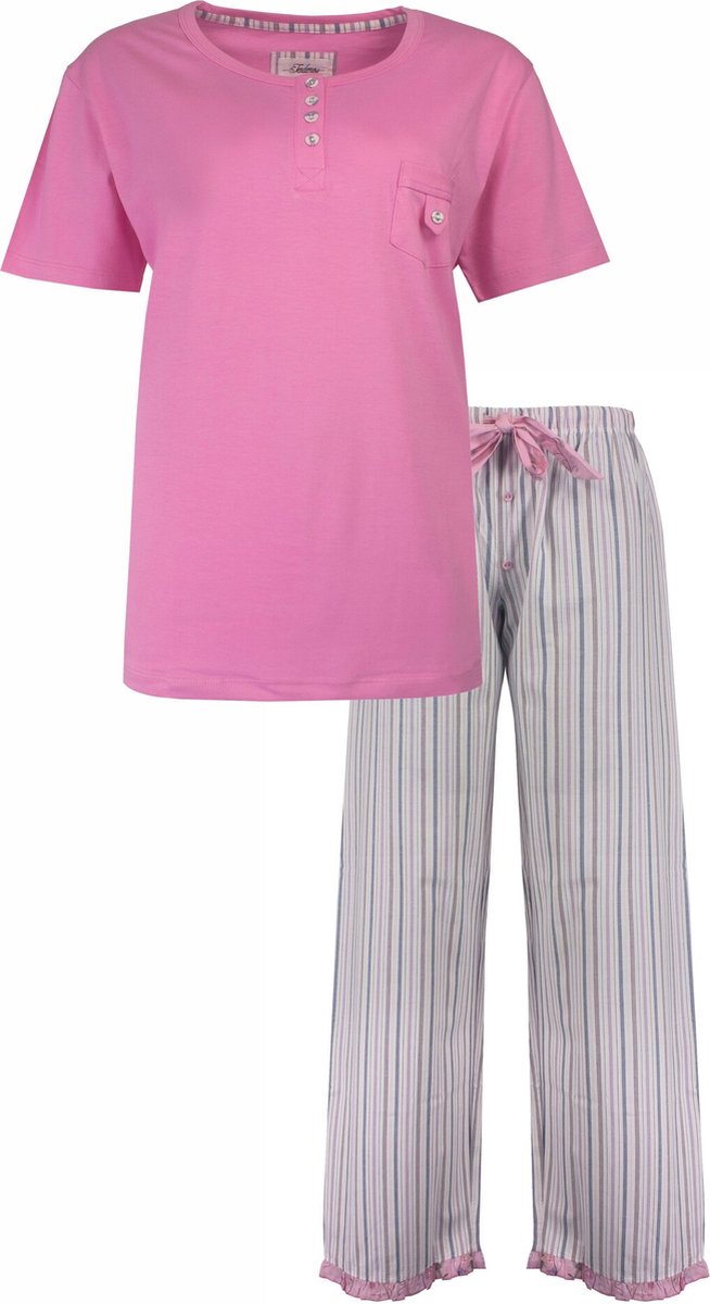 Tenderness Dames Pyjama - Katoen - Polo Sluiting - Roze - Maat S
