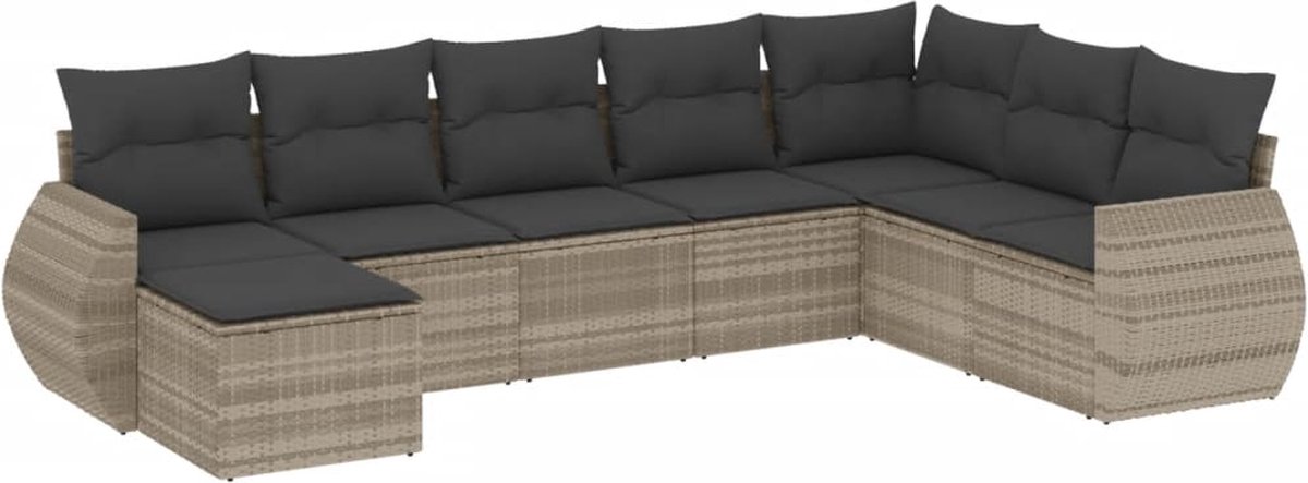 vidaXL 8-delige - Loungeset - met - kussens - poly - rattan - lichtgrijs