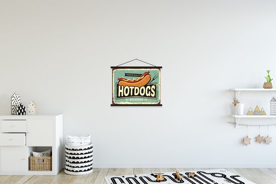 Porte-affiche avec affiche - Affiche scolaire - Hot dog - Vintage - Illustration - 40x30 cm - Lattes noires