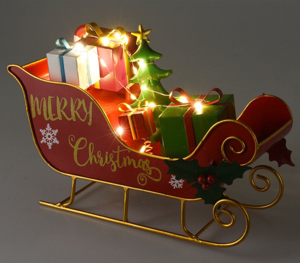 Kerstman slee - decoratie figuur/beeld - 27 x 10 x 20 cm - met LED verlichting - metaal – foto 3
