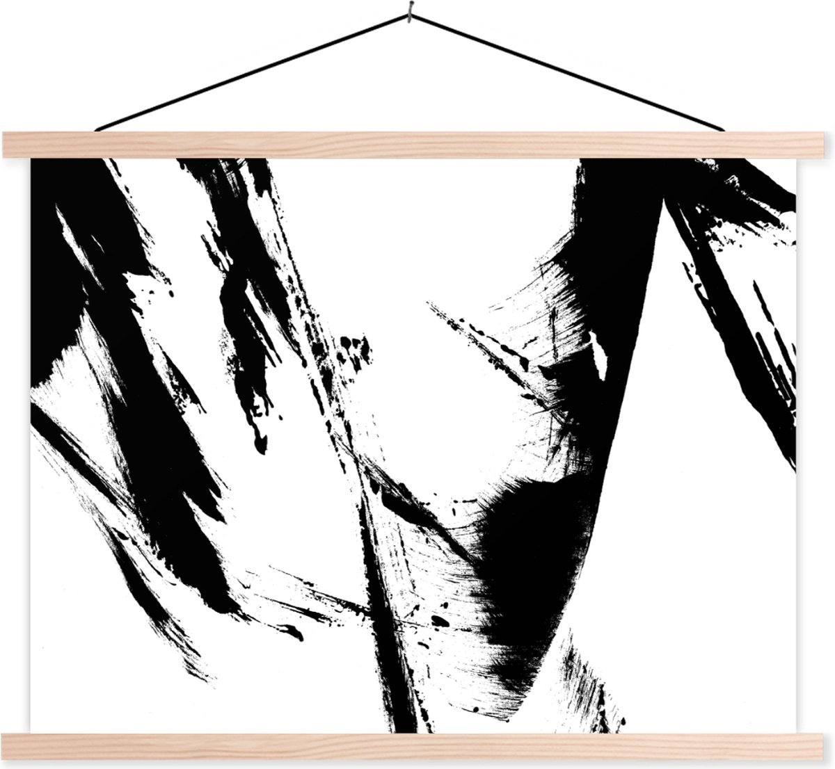 Posterhanger incl. Poster 120x90 cm - Schoolplaat - Verf - Zwart - Abstract - Textielposte