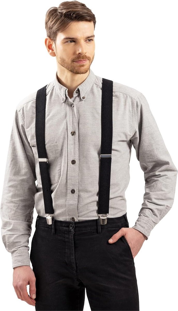 Suspenders X-shape 4 cm wide clip Adjustable length Black for Men