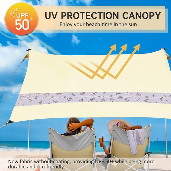 Zonnetent 2 m x 2,4 m, kaki, UPF50+ uv-bescherming, lycra strandtent voor 3 personen, parasol strand met zandzak en 2 steunstaven, voor picknick, vissen, zonwering van TecTake — afbeelding 4