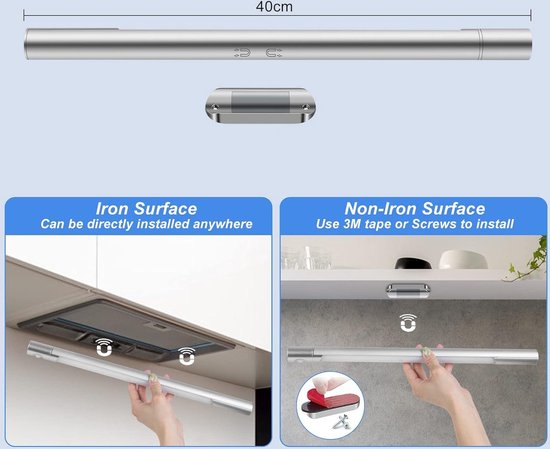 40 cm LED Light with Motion Sensor 3500 mAh - Undermount Light Kitchen - Battery Operated Wireless LED Strip - USB Charging Cabinet Lighting Stair — afbeelding 5
