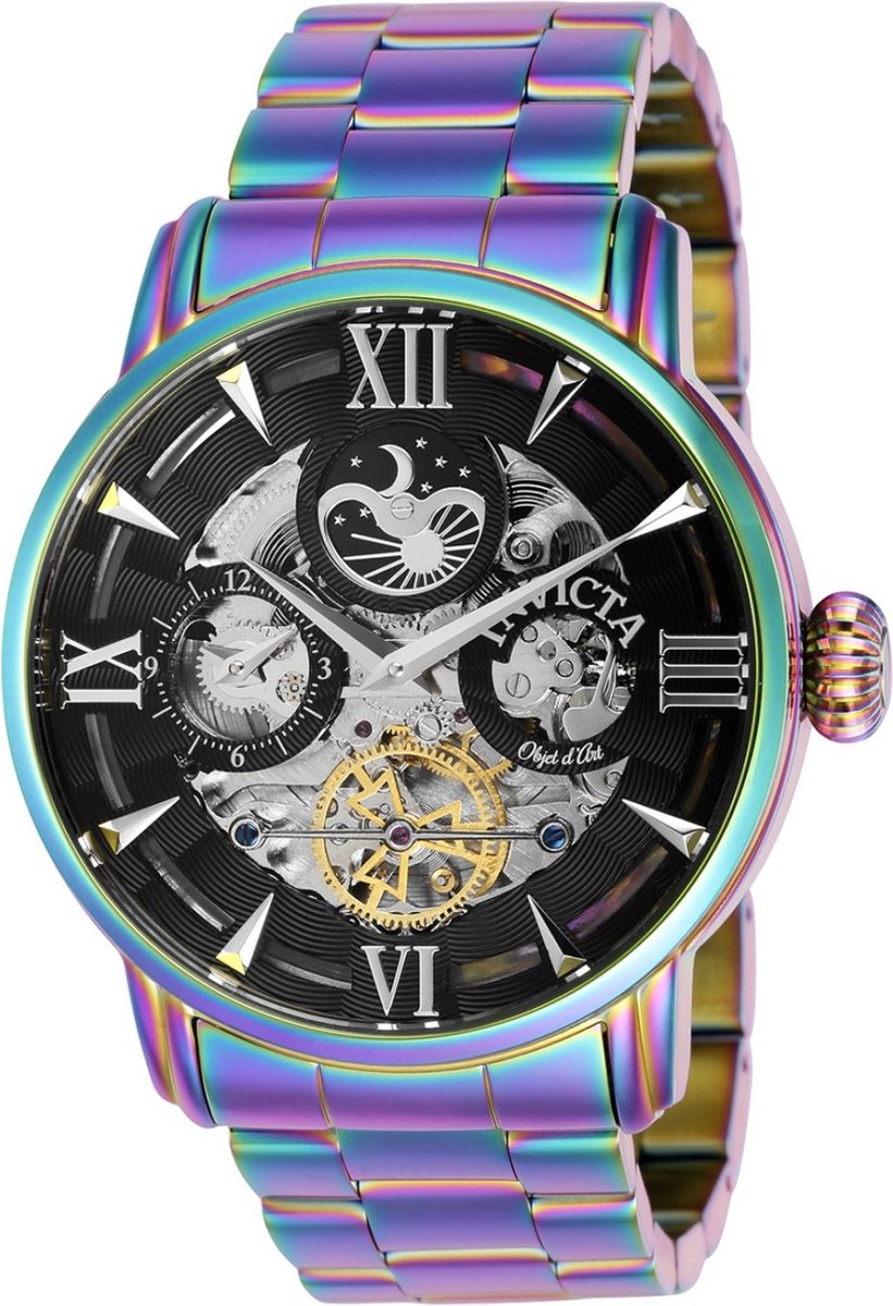 Invicta Objet D Art 40990 Heren Horloge - Waterdicht - Analoog - Automatisch Uurwerk - Roestvrij Staal met zwarte Wijzerplaat