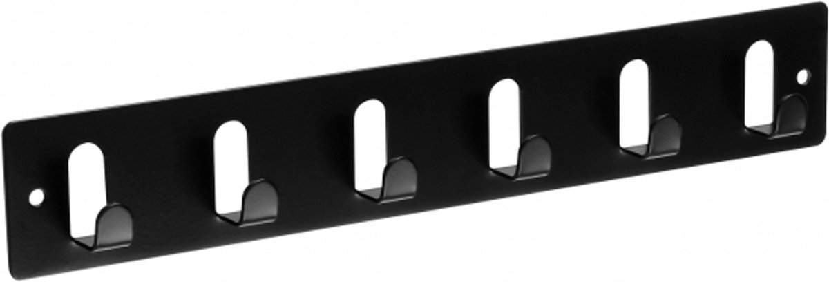 Siro Kapstok - 6 ophang haken - metaal - zwart - 11 x 36 cm - ruimtebesparend - wandkapstok