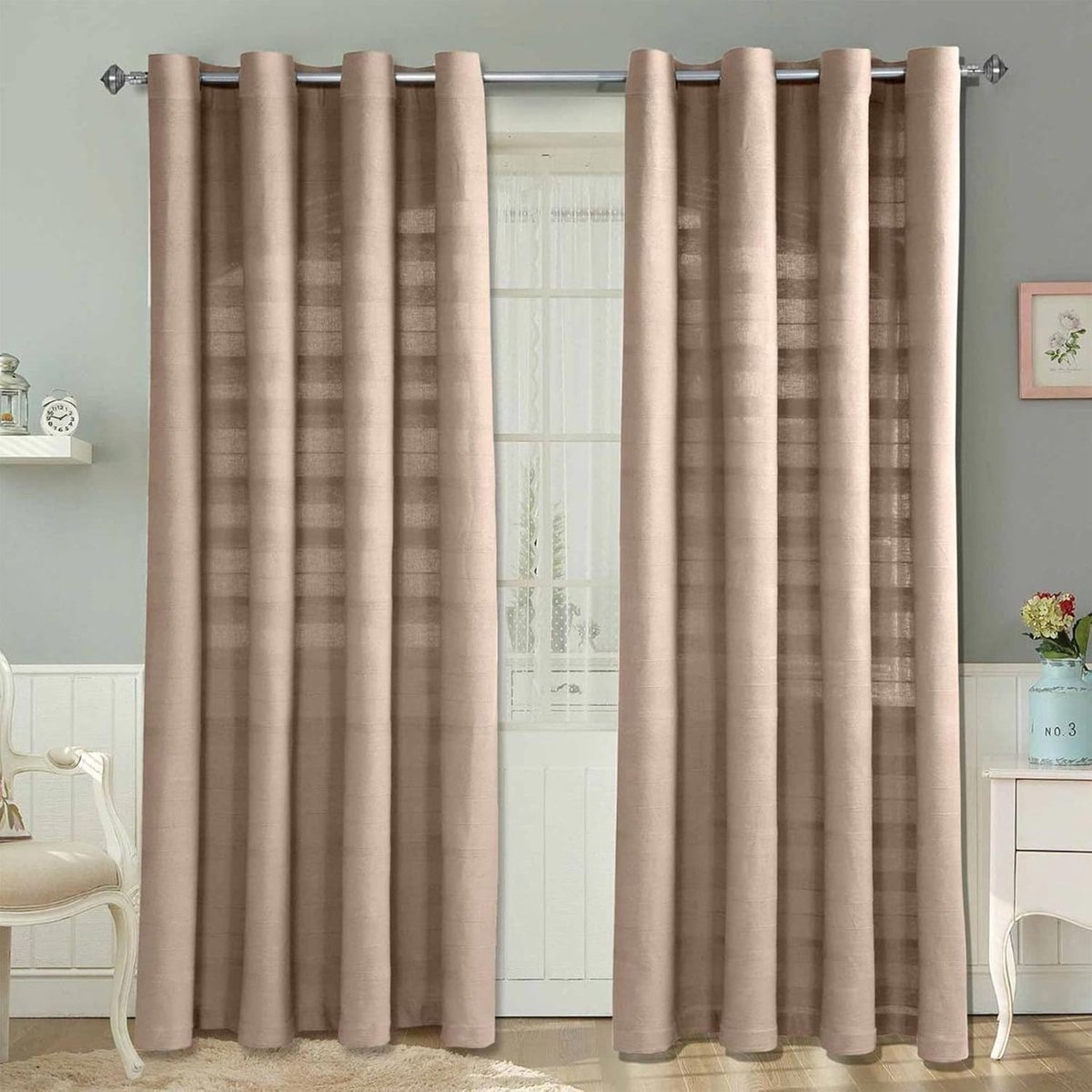 Homescapes gordijnen met oogjes Rajput beige in een set van 2, 182 x 167 cm