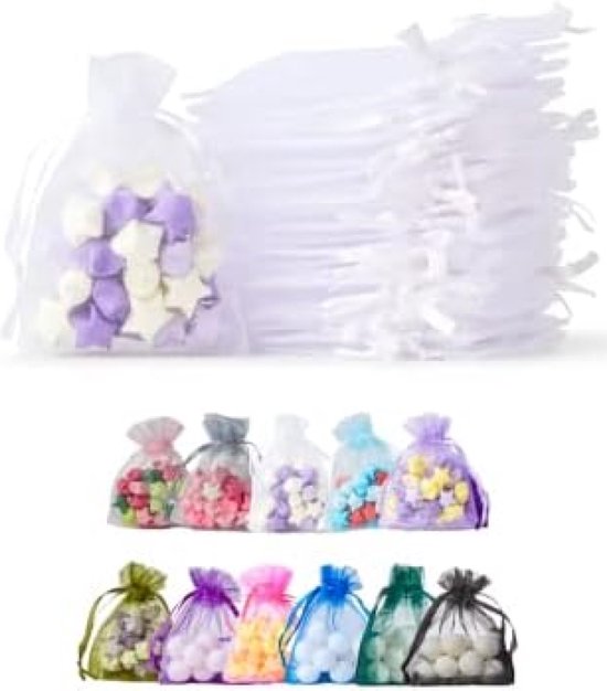 100 Stuks Organza Geschenkzakjes Wit 7 X 9 Cm Netzakken Met Trekkoord 100-stuks-organza-geschenkzakjes-wit-7-x-9-cm-netzakken-met-trekkoord
