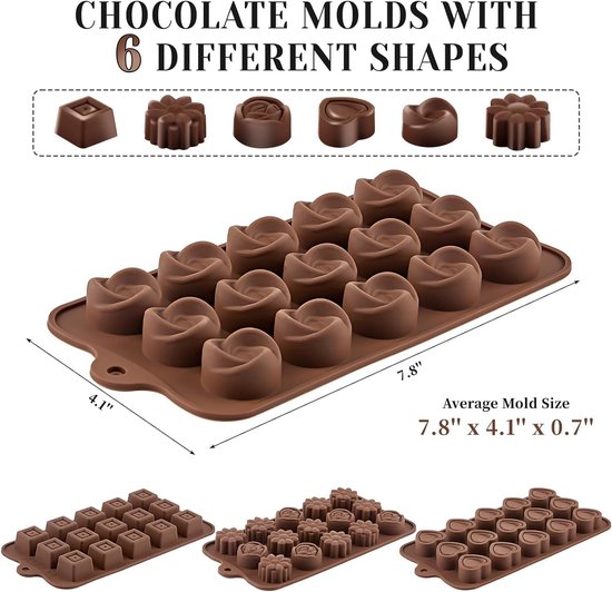 AVANA Chocoladevorm van siliconen voor 6 borden om zelf chocolade te maken, BPA-vrij, antiaanbaklaag, chocoladebord, vorm, siliconen vorm, bruin (vorm 1