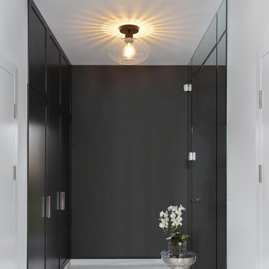 Plafonnier de Couloir Noir Vintage - Plafonnier en Verres Ø25cm avec Abat-Jour en Verres Transparent - Raccord E27 pour Couloir Cuisine Chambre Salon