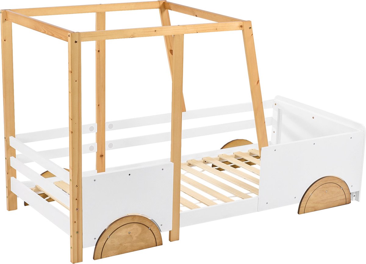 Merax Autobed - Auto Kinderbed 90x200 cm – FSC Hout – Wit met Bruin Design